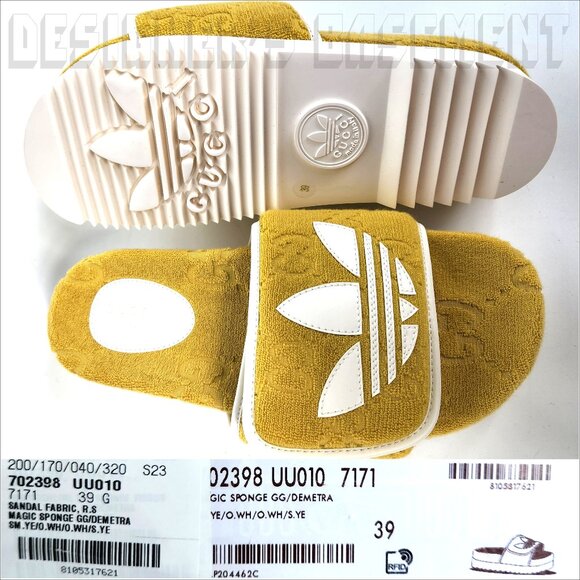 GUCCI x Adidas woman 37EU- 7US Yellow GG Sponge & Trefoil platform Slide sandals - Picture 6 of 11